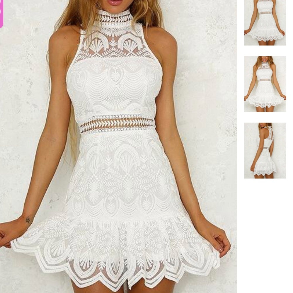 Choies White High Neck Lace Dress